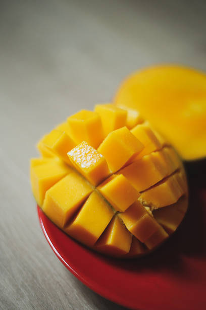 istock Juicy fruits on a red plate 1343839568
