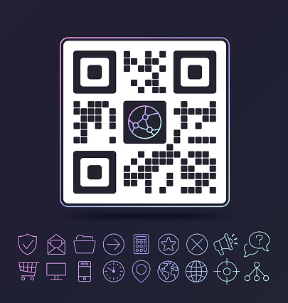 Barcode with space for company symbol design and QR code scanning symbol.