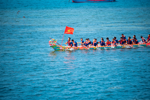 Boat racing Festival on the sea  at Ly Son Island, Quang Ngai Province, Vietnam