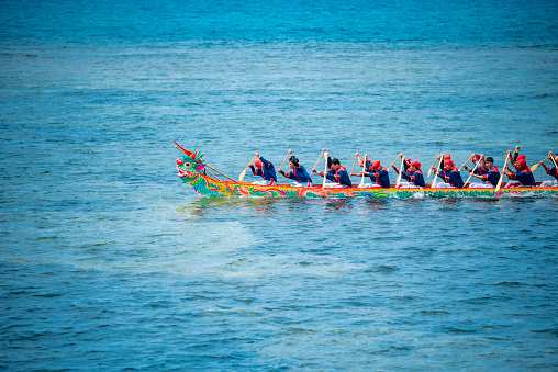 Boat racing Festival on the sea  at Ly Son Island, Quang Ngai Province, Vietnam