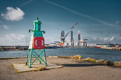 Beacon lighthouse in Esbjerg harbor, Denmark
