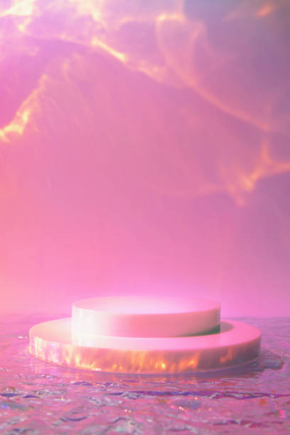 istock empty scene with cylinder podium on holographic pink background 1343851367