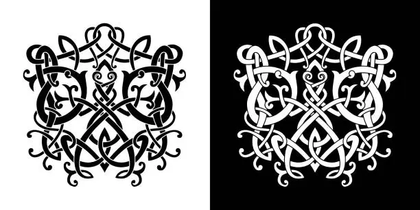 Vector illustration of Celtic knot and Celtic tattoo art hand writing frog in viking style isolated, scandinavian pattern vector illustration, t-shirt print