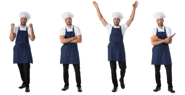 Portraits of chef cook on white stock photo