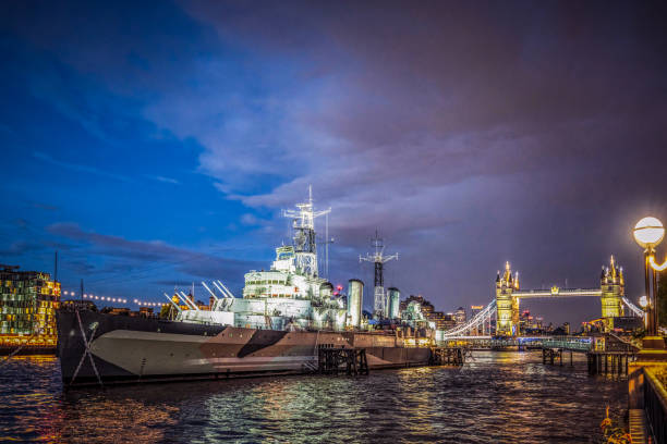 London, UK - The Royal Navy ship HMS Belfast, permanently located on the River Thames in central London as a museum ship, part of the Imperial War Museum.