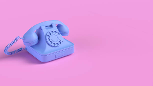 istock Render of Blue Vintage Phone isolated on pink background 1343858519
