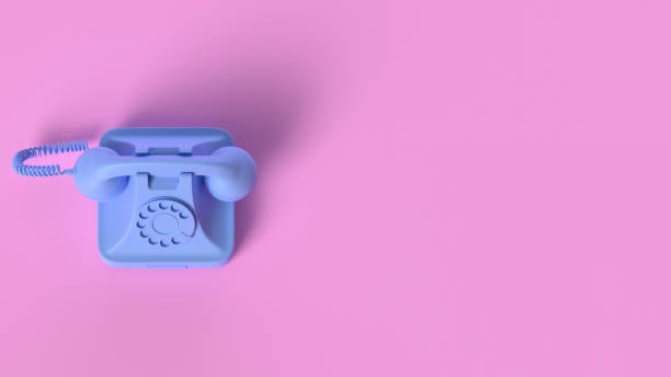 istock Render of Blue Vintage Phone isolated on pink background 1343859473
