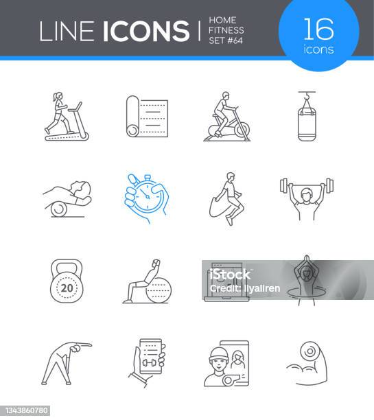 Home Fitness Modern Line Design Style Icon Set Stock Illustration - Download Image Now - Icon, Gym, Health Club