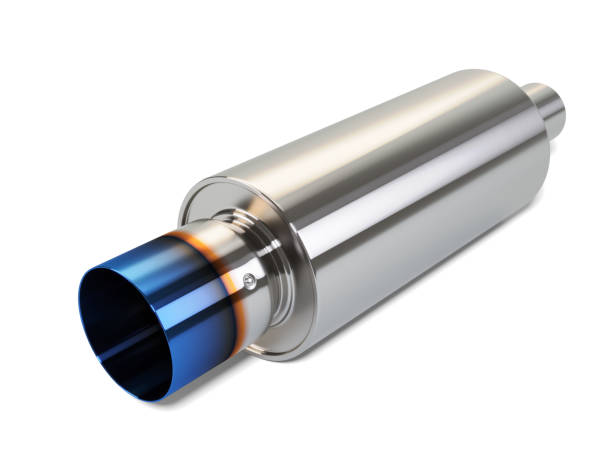 istock Car polished exhaust pipe isolated on white background 3D 1343860798