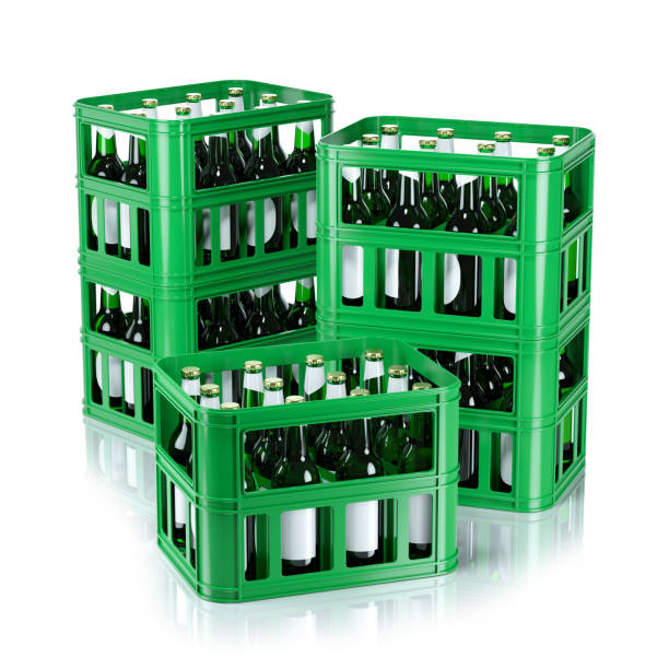 istock Beer bottles in plastic transport boxes 3D 1343860844