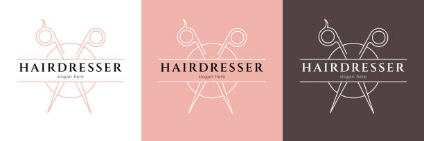 ilustraciones, imágenes clip art, dibujos animados e iconos de stock de logotipo de peluquería con estilo - peluquería