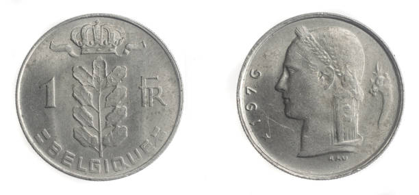 istock Belgium one franc coin on white isolated background 1343862725