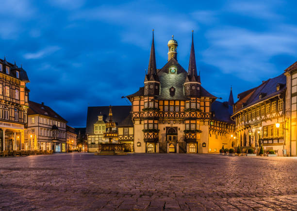 istock Market square in Wernigerode at the Blue Hour 1343866001