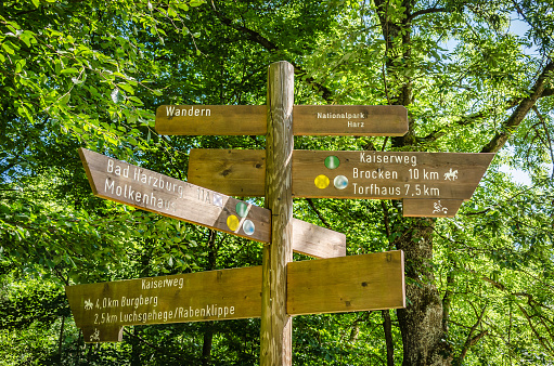 Hiking signs in the Harz National Park