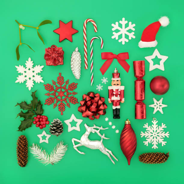 istock Christmas Fun Composition with Baubles and Flora 1343870109