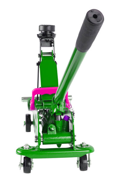 istock green hydraulic car jack isolated on white background, rised up 1343873000