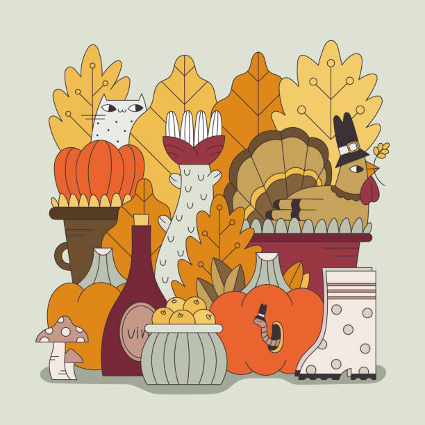 istock Thanksgiving Day. Set of vector autumn characters, items and plants. 1343874342
