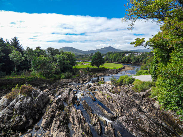View of the rocky riverbed and beautiful scenery on the River Sneem on the Ring of Kerry in Ireland