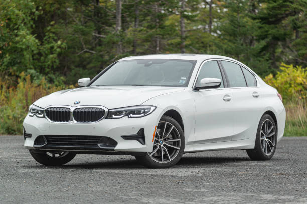 September 29, 2021 - Halifax, Canada - A 2021 BMW 330i xDrive all wheel drive sedan featuring an intercooled turbocharged 2.0L engine.