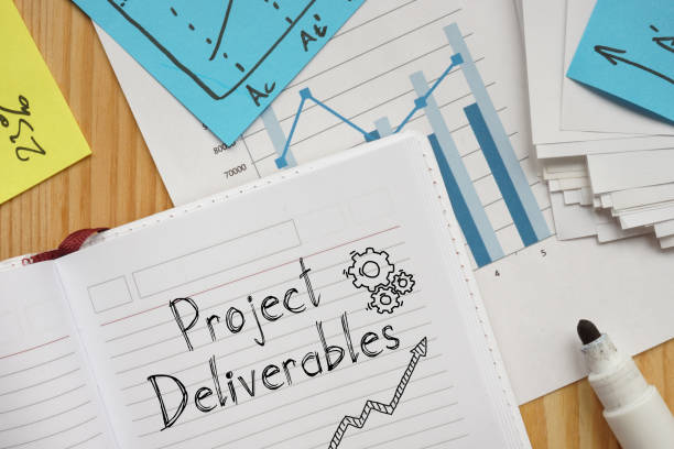 istock Project deliverables are shown on the business photo using the text 1343888857