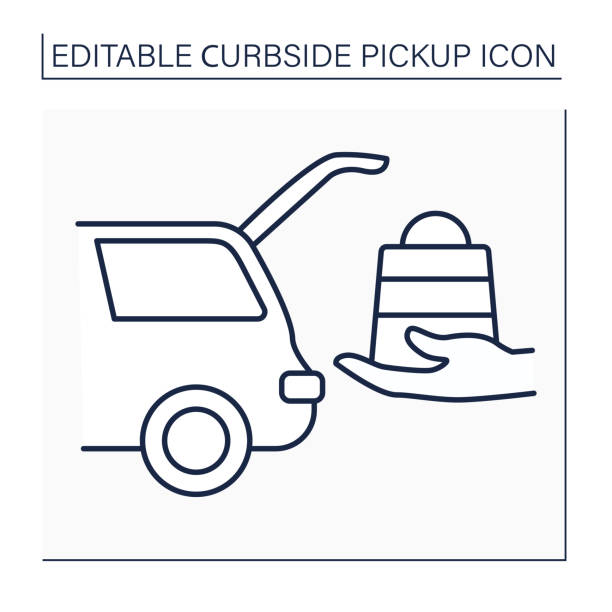 Curbside pickup line icon Curbside pickup line icon. Delivery purchases into vehicle truck. Avoid contacting. Contact-free delivery concept. Isolated vector illustration. Editable stroke curbsidepickup stock illustrations