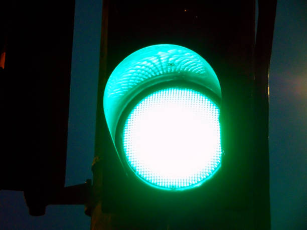 istock traffic light on green in the evening 1343891793