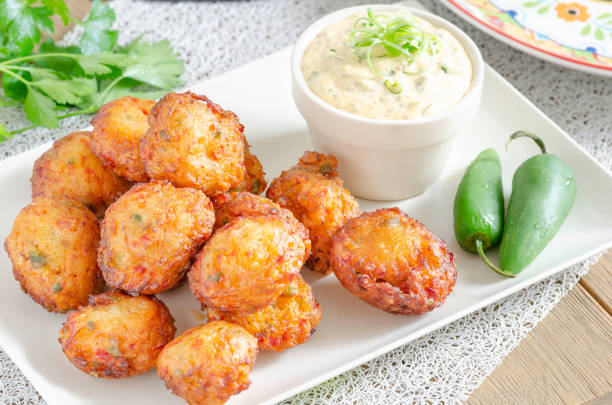 istock Crab stuffed Hush Puppies with remoulade sauce 1343892302