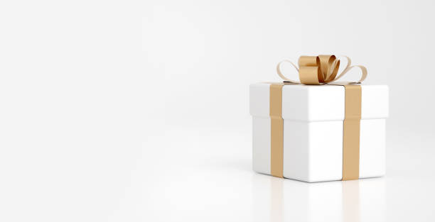 regalo moderno bianco e dorato / confezione regalo - illustrazione 3d - regalo foto e immagini stock