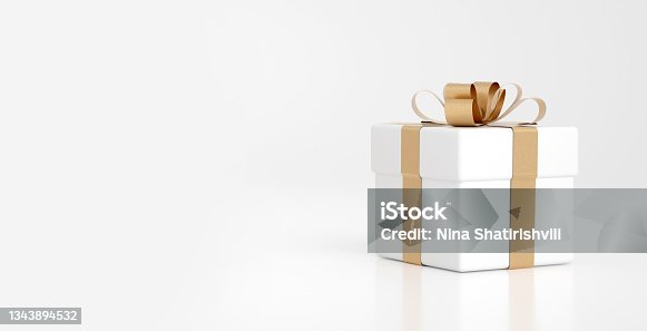 istock Modern White And Golden Present / Gift Box - 3D Illustration 1343894532