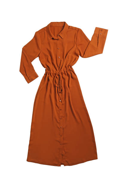 istock Long brown dress isolated on white, top view 1343896964