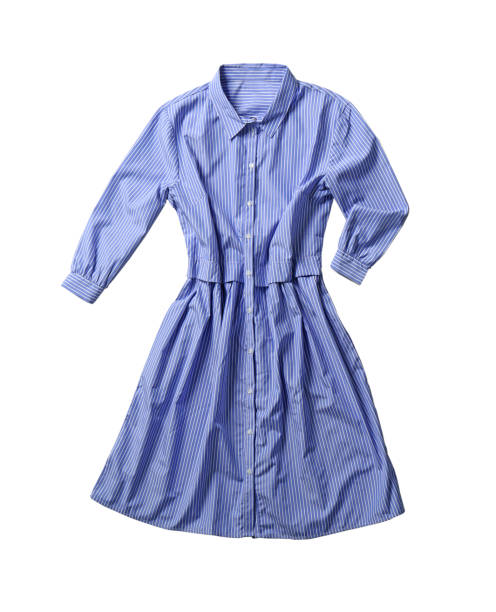 istock Blue striped shirt dress isolated on white, top view 1343896997