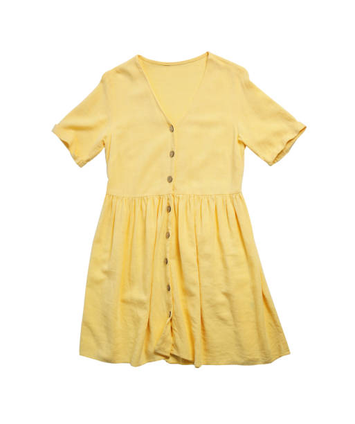 istock Short yellow dress isolated on white, top view 1343897215