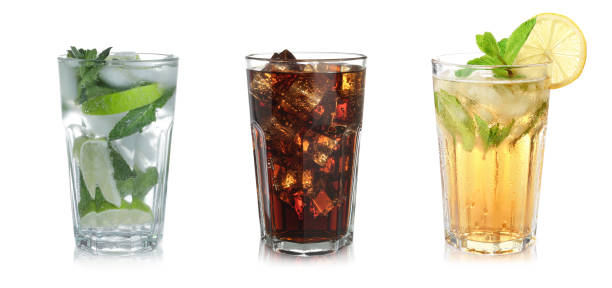 istock Set of different refreshing drinks on white background. Banner design 1343898086