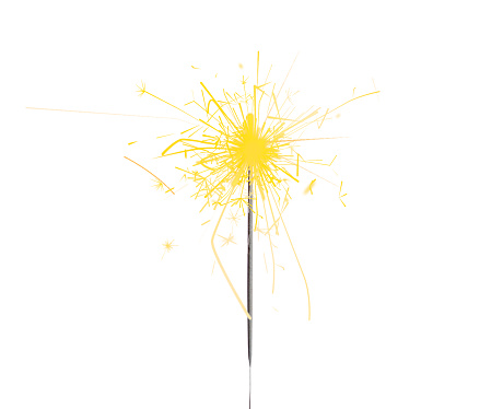 Beautiful sparkler burning on white background. Party decor