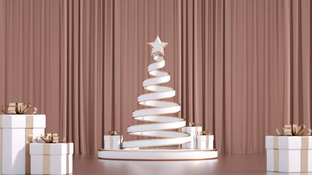 istock White And Rose Gold / Pink Modern Chritmas Tree With Gift Boxes. New Year Concept -  3D Illustration 1343901097