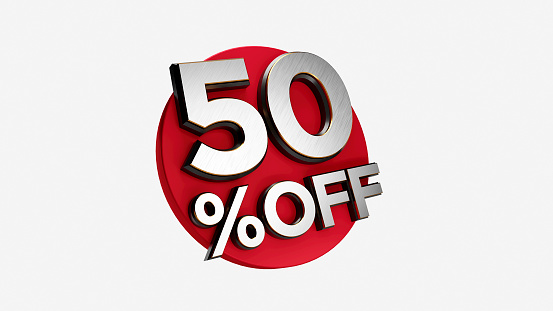 50 Percent off 3d Sign on White Special Offer 50% Discount Tag flash, Sale Up to Fifty Percent Off, big offer, Sale, Offer Label, Sticker, Banner, Advertising, offer Icon flasher 3d illustration
