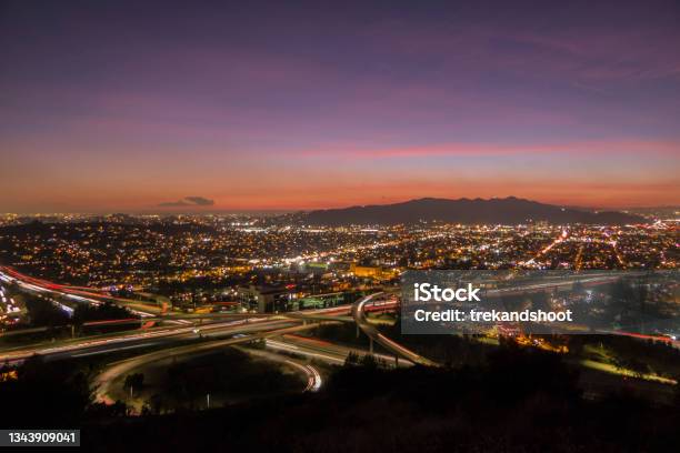 Ventura Freeway At Glendale Freeway Los Angeles Sunset Stock Photo - Download Image Now