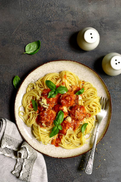 istock Pasta spaghetti with meat ball in tomato sauce 1343909135
