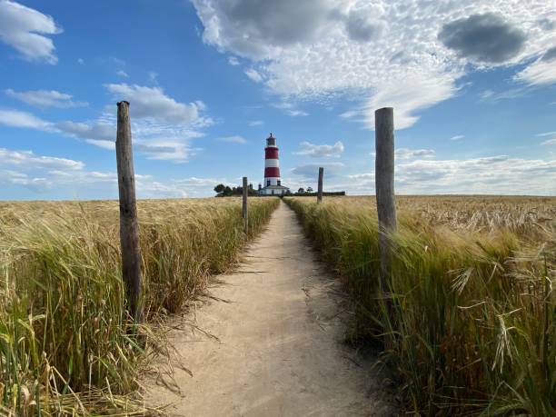 phare de happisburgh dans le norfolk en angleterre au royaume-uni. - landscape scenics beach uk photos et images de collection