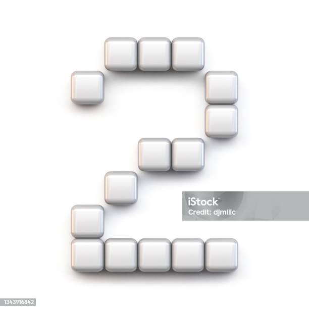 White Cube Pixel Font Number Two 2 3d Stock Photo - Download Image Now - Abstract, Alphabet, Archival
