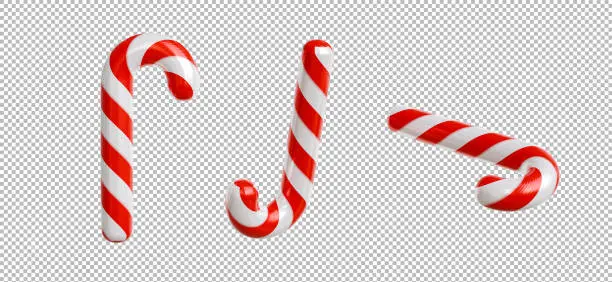 3d render of candy cane with christmas concept transparent background,clipping path