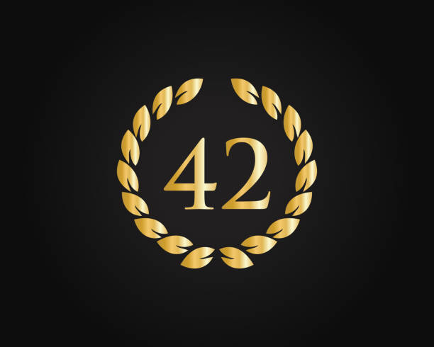 istock 42 Years Anniversary Ring Logo Template. 42 Years Anniversary Logo With Golden Ring Isolated On Black Background, For Birthday, Anniversary And Company Celebration 1343936640