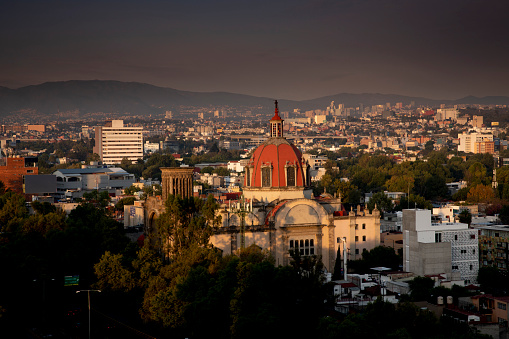 Church and cityscape view in Mexico City.