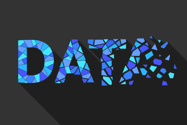 La parola DATA è suddivisa in frammenti, concetto di perdita di dati digitali - illustrazione arte vettoriale