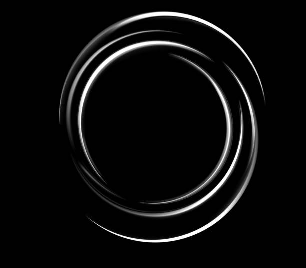 White abstract swirling elements isolated on black background with space inside for text for example or as a pattern of further processing. Illustration.