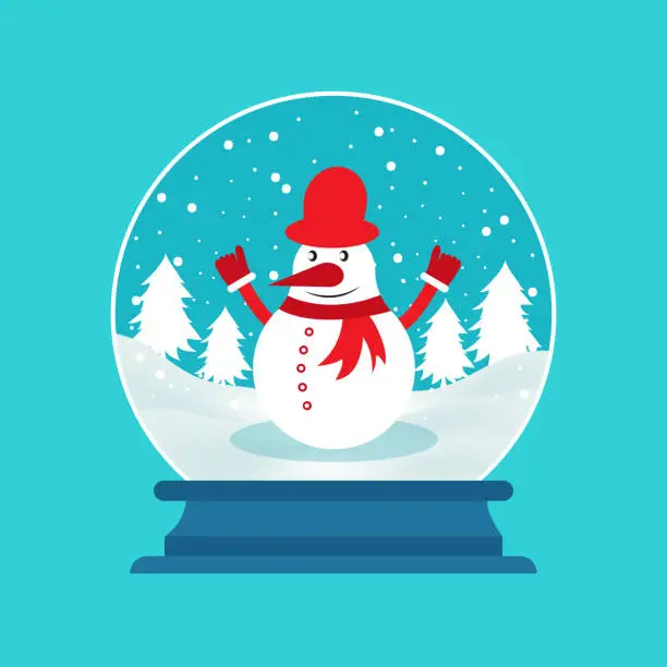 Vector illustration of Snowman in a snow globe, winter symbol