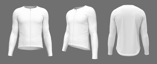 istock Blank cycling jersey mockup in front, side and back views 1343971714