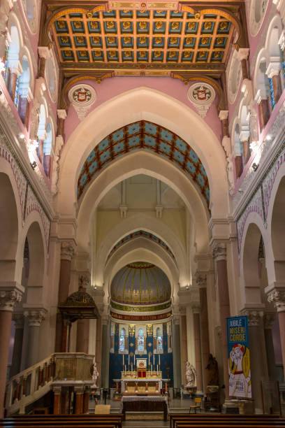 interior of the st augustin catholic basilica and pro-cathedral, dedicated to saint augustine of hippo located in the seaport city of annaba, algeria - saint augustine cathedral imagens e fotografias de stock