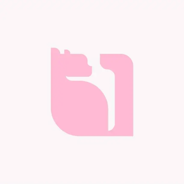 Vector illustration of Modern, Minimalist, Elegant, Geometric, Pink Colored Cat Sitting Icon Logo Brand Identity Company Vector Illustration