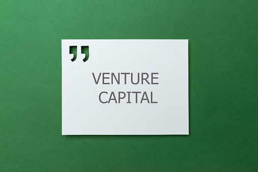 White card with quotation mark where Venture Capital is written on green background.